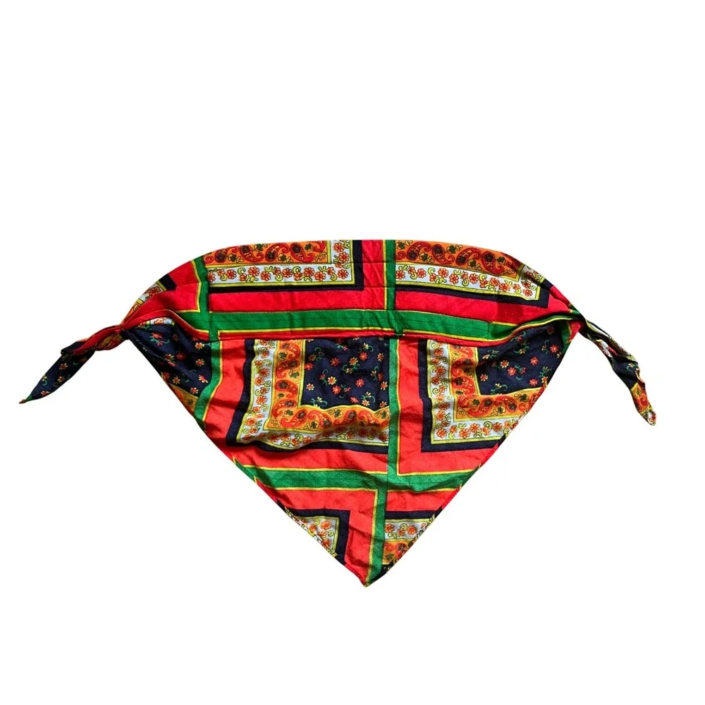 Vintage 70s Paisley Floral Cotton Triangle Head Scarf Kerchief Retro Hippie Chic
